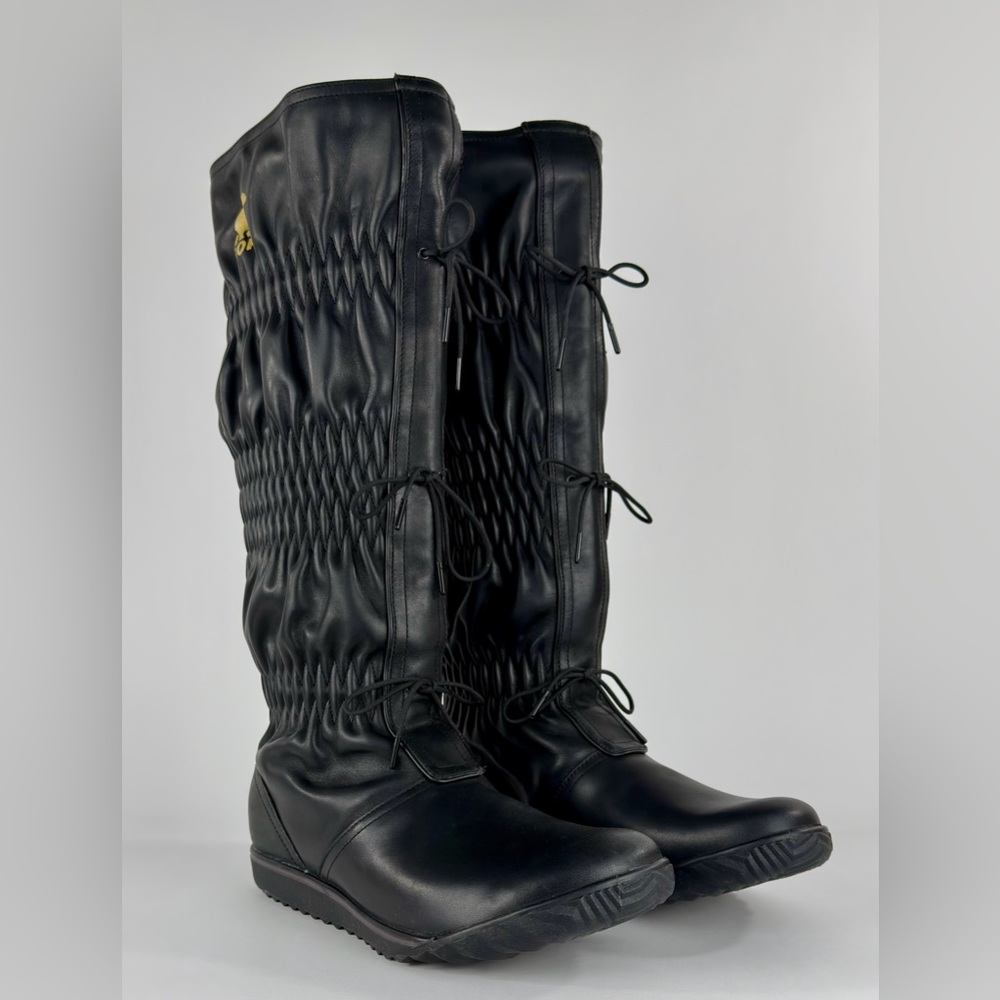 SOREL Firenzy Knee High Black Leather Boots 8 Plaid Wool Lined Slouchy Winter